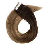 LaaVoo Tape in Human Hair Extensions Balayage Dark Brown to Medium Brown with Golden Blonde Tape in Real Hair Extensions Brown Balayage Remy Hair Extensions Tape in Extensions Brown 20pcs 50g 14”