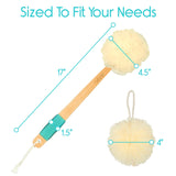 Vive Loofah Sponge Back Scrubber - Men & Women Long Handled Exfoliating Bath & Shower Body Brush - Handheld Luffa Pouf on a Stick for Body, Face Washing - Spa Wash Lufa