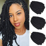 3-Packs Black Spring Twist Hair - 8 Inch Fluffy Twist Hair Ombre Colors Bomb Twist Hair Passion Twist Hair Ombre Crochet Braids Synthetic Braiding Hair Extensions (#1B-Black)