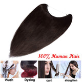 16-22inch Hidden Wire Hair Extensions Human Hair Crown in Hairpiece Secret Translucent Fish Line without Clip Miracle Headband - 22" Dark Brown 2#