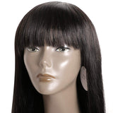 Connie Straight Black Wig With Bangs 24 Inch None Lace Front Wigs Full Machine Made Human Hair Wigs 130% Density