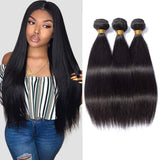 Brazilian Straight Hair Bundles Remy Hair Weave, Brazilian Virgin Hair 3 Straight Human Hair Bundles (10 12 14, Natural Black)
