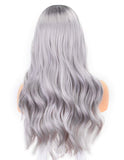 Persephone 2019 Long Grey Synthetic Wig Wavy Glueless Gray Ombre Wigs for Women 2 Tones Heat Resistant Hair with Middle Parting 22 Inches