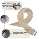 Moresoo Tape in Human Hair Extensions 18 Inch Tape in Hair Extensions with Highlights 20Pcs 50G Color #18 Ash Blonde with #613 Blonde Seamless Hair Extensions 100% Natural Human Hair Silky Straight