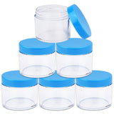 Beauticom 60 Grams/60 ML (2 Oz) Round Clear Leak Proof Plastic Container Jars with Blue Lids for Travel Storage Makeup Cosmetic Lotion Scrubs Creams Oils Salves Ointments (12 Jars)