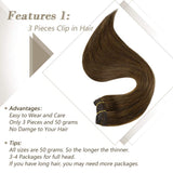 RUNATURE Clip on Hair 20 Inches Color 4 Chocolate Brown (50g,3Pieces) Real Human Hair Extensions for Women Clip in Hair Extensions
