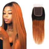 1B/30 Ombre Brazilian Hair Straight Closure Black to Dark Brown Silky Straight Human Hair 4x4 Free Part Lace Closure with Baby Hair (1 Piece Closure 20")