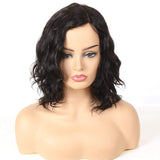 Molefi Wavy Wigs for Black Women Body Wave Human Hair Side Parting Wig Shoulder Length Natural Black Color Machine Made Regular Glueless Wig with Lace Part