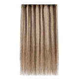 16 Inch Human Hair Wire Extensions Highlight Thicker Secret Fish Line Hidden Crown Hair Long Straight No Clips No Glue Hairpieces Invisible Fish Line in 90g Balayage #4/27 Medium Brown Mix Dark Blonde