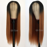 QD-Tizer Ombre Ginger Color Sliky Straight Hair Wigs with Baby Hair Heat Resistant Synthetic Lace Front Wigs for Fashion Women 24 inch