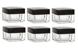 Nakpunar 6 pcs 1/2 oz Acrylic Square Plastic Jar with Airtight Black Shiny Lid and Liner