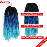 12 Inch Spring Twist Hair 3 Pack Ombre Colors Crochet Braiding Hair Bomb Twist Crochet Braids Kanekalon Synthetic Hair Extensions (Black Sky Blue)