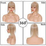100% Real Human Hair Topper with Bangs Mono Base Crown Topper Hair Piece Clip in on Hair Toppers for Women with Hair Loss Thinning Grey Hair 10 Inch 12P613# Golden Brown&Bleach Blonde