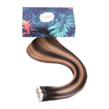 Maxfull Brown Balayage Tape In Hair Extensions Human Hair, Double Sided Silicon Glue In Real Remy Seamless Hair Extensions, 20pcs, 22inch, 50g