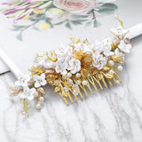 Gorais Flower Bride Wedding Hair Combs Gold Pearl Bridal Hairpieces Leaf Hair Accessories for Women and Girls