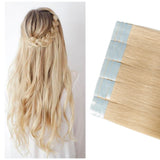 Tape in Human Hair Extensions 22 inches Double Side Tape Seamless Skin Weft Rooted Tape on Natural Hair Extensions 20pcs Long Straight Silky(22 inch 60g,#613 Bleach Blonde)