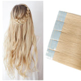 Tape in Hair Extensions Blonde 100% Remy Human Hair 12''-24'' Double Side Tape Seamless Skin Weft Rooted Tape on Natural Hair Extensions 20pcs Long Straight Silky(14 inch 60g,#613 Bleach Blonde)