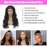 Headband Wig for Black Women Human Hair Body Wave Headband Wigs 150% Density Non Wigs Natural Black Color(12 Inch, Headband Wig)