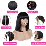 TUNEFUL Short Bob Wigs with Bangs Brazilian Straight Human Hair Wigs for Black Women 130% Density None Lace Front Wigs(10 Inch Bob, Machine Made Wigs)