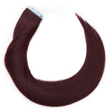 22 Inch Remy Tape in Human Hair Extensions 20pcs 50g #99J Wine Red Straight Hair Seamless Skin Weft Glue in Hairpieces with Invisible Double Sided Tape