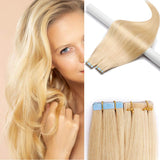 S-noilite Tape in Hair Extensions Blonde 18 Inch 30g 20pcs 100% Remy Human Hair White Blonde Double Sided Rooted Seamless Skin Weft Tape on Natural Hair Extension Bleach Blonde #613