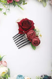 Denifery Floral Crown Red Rose Flower Hair Comb Head Piece Bridal Accessories Wedding Crown for Women Girls Bride Bridesmaid