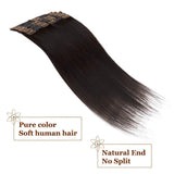 16 Inch Seamless Remy Human Hair Clip in Hair Extensions Black Tape Weft Clip on Hair Extensions 8pcs Rooted Clip In Extensions PU Tape Natural Real Remy Human Hair Off Black #1B