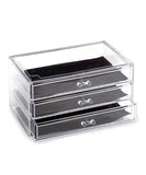 3 Drawer Acrylic Jewelry and Clear Cosmetic Makeup Organizer Home Use Space-saving Rectangular Compartments Layer Drawers Plastic Makeup Case Makeup Stand