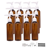 12 Pack 3.38OZ(100ML) Empty Plastic Pump Lotion Bottles With 1 Pen, Labels & 4 Funnels, Refillable Travel Lotion Pump Bottles For Body Wash, Shampoo, Massage Lotion, Gel by ZMYBCPACK (Amber)