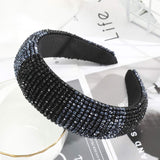 Rhinestone Padded Headband Crystal Hairband - Handmade Crystal Headband Padded Rhinestone Hair Hoop Bejewelled Statement Headband for Women Wedding Parties Headdress (Black)