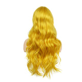 Baruisi Women's Long Curly Wavy Yellow Wig Natural Looking Cosplay Synthetic Bangs Wig for Costume Halloween