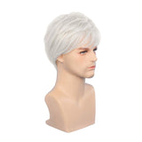 Men‘s White Wigs Short Layered Natural Cosplay Costume Synthetic Heat Resistant Replacement Wig with Wig Cap
