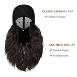 Qlenkay Baseball Cap Hair with 14 inch Wave Curly Bob Hairstyle Adjustable Wig Hat Attached Short Extensions Synthetic for Women Dark Brown