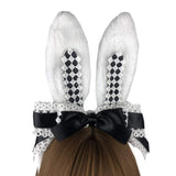 Easter Party Hair Accessory Headband Gothic Lolita Cosplay Cute Rabbit Bunny Ears Bow Lace Hair Band Headwear (Black)