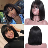 Ugrace Hair Short Straight Bob Wig with Bangs Brazilian Straight Human Hair Wigs with Bangs 150% Density Machine Made 2x5 Bob Wigs for Black Women (14 inch, 2x5 bob wig with bangs black)