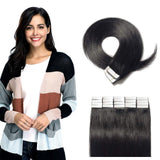 40PCS Tape In Human Hair Extensions Double Side Tape Seamless Skin Weft Invisible Hair Extensions Hightlight Balayage Natural Silk Straight For Women (24'',100g/40pcs,#1 Jet Black)