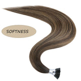 Creamily I Tip Hair Extensions Human Hair Fusion Stick Tip 16 Inch 100% Remy Hair Extensions Cold Fusion Tipped Hair Extensions for Women(#B2-6-2 Balayage Dark Brown to Golden Brown)