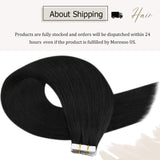 Tape in Hair Extensions 18Inch Moresoo Tape Hair Extensions Black Real Natural Remy Human Hair Silky Straight Seamless Black Skin Weft for Women 50g/20pieces Invisible Tape in Extensions