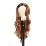 Long Wavy Ombre Strawberry Blonde Wig - Longqibeauty Natural Looking Body Wave Synthetic Wig for Women, Right Side Parting Heat Resistant Cosplay Wig 2 Tone Color Dark Roots with #27 (26 Inches)