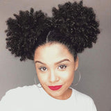 2Pcs Afro Puff Drawstring Ponytail Short Kinky Curly Fluffy Afro Bun Wrap-Wig Around with 2 Clips Ombre Color Hair Puff Synthetic Hairpiece for black women(Black)