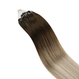 Ugeat Microbead Hair Extension Remy Hair 22inch Micro Loop Hair Extensions Human Hair 50Gram/50Strands Cold Fusion Hair Extensions Micro Beads Balayage Color #4/18/22 Brown with Blonde