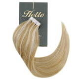 Hetto Blonde Tape in Hair Extensions for White Women 20 Inch Tape in Real Human Hair Extensions #14 Blonde Highlights with #613 Seamless Tape in Extensions Thick 50G/20Pcs