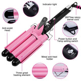 3 Barrel Curling Iron Hair Curler 25mm Quick Heated Ceramic Tourmaline Triple Barrels Curling Wand 1 Inch Professional Waver Iron Tools DIY Hair Styling for All Types of Hair (Pink)