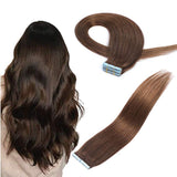 18 Inch Tape in Hair Extensions Remy Human Hair 50G 20Pcs/Pack Medium Brown Straight invisible seamless Skin Weft Reusable Tape Hair Extensions for Girls(18inch,#4)