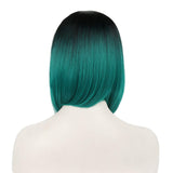Winrase Middle Part Ombre Color Gradient Design Synthetic Short Straight Cosplay Daily Wigs with No Bangs Women Girls 12" Bob Wigs Included Wig Cap (Black-Dark Green)