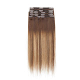 Ombre 100% Remy Human Hair Clip in Extensions Double Weft Full Head Thick Thickened Long Soft Straight 8pcs 18clips 14" / 14 inch 120g 4T27P4 Medium Brown to Dark Blonde mix Medium Brown