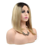 Karissa Hair Short Bob Lace Front Wigs for Women Ombre Blonde Side Part Heat Resistant Synthetic Lace Front Wig Dark Root Blonde Short Haircut Hand Tied Replacement Full Wig