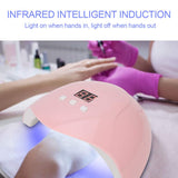 54W Nail Lamp, UV LED Nail Dryer Intelligent Nail Polish Gel Dryer Manicure Tool Curing Machine with 30s, 60s and 90s Timing Setting(Pink)
