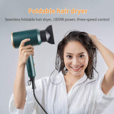 Ionic Hair Dryer, GooDGo 1800W Professional Blow Dryer with Powerful AC Motor, Green Foladable Hairdryer with 2 Nozzles and 1 Diffsuer for Home, Travel, Salon and Hotel