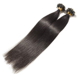SEGO U Tip Hair Extensions Human Hair Pre Bonded Keratin Fushion Nail Tip Human Hair Extensions 100% Real Remy Hair Silky Straight 100 Strands/Pack 50g 16 Inch #1B Natural Black